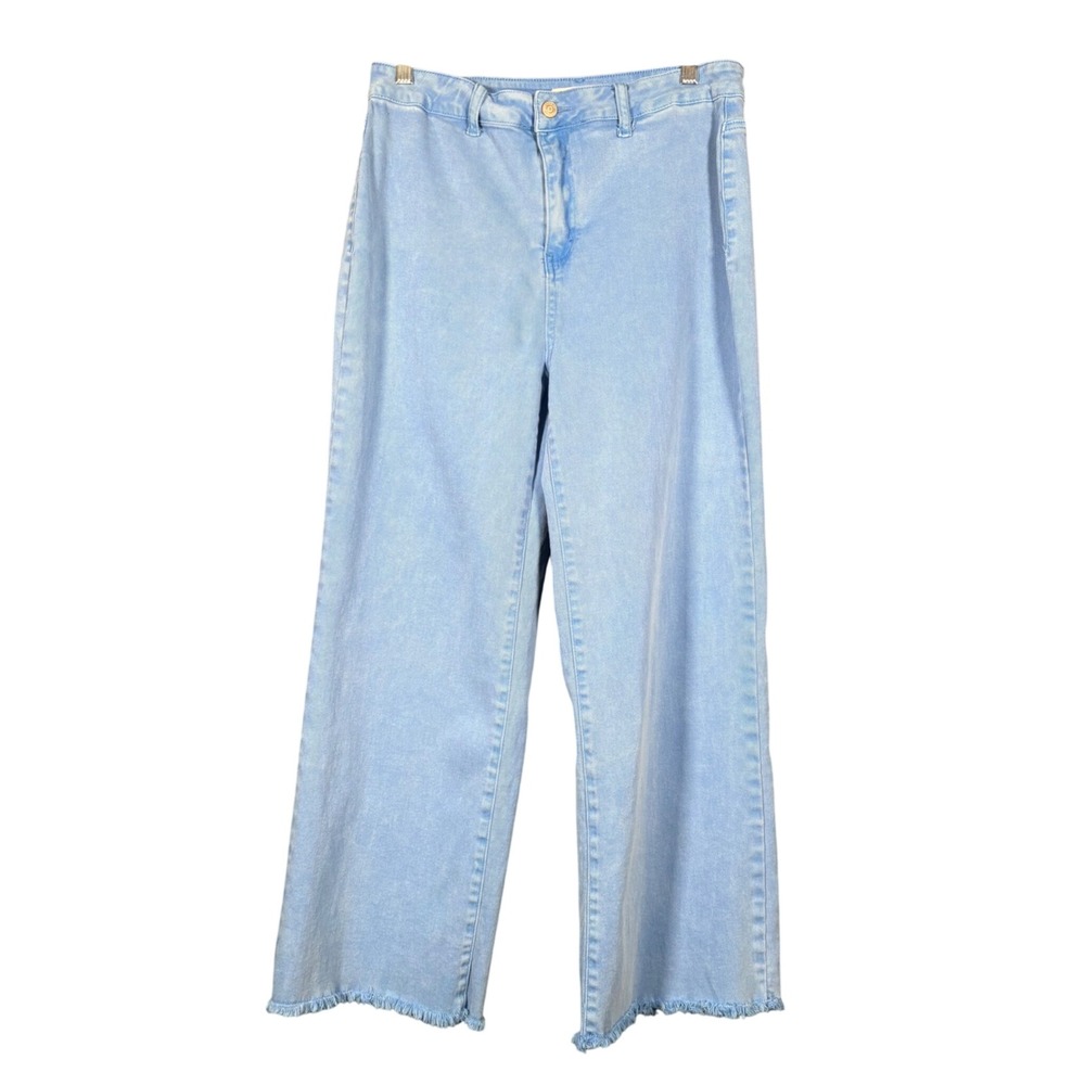 Zenana Wide Leg Denim Jeans High Rise Raw Hem Periwinkle Blue Women XL
